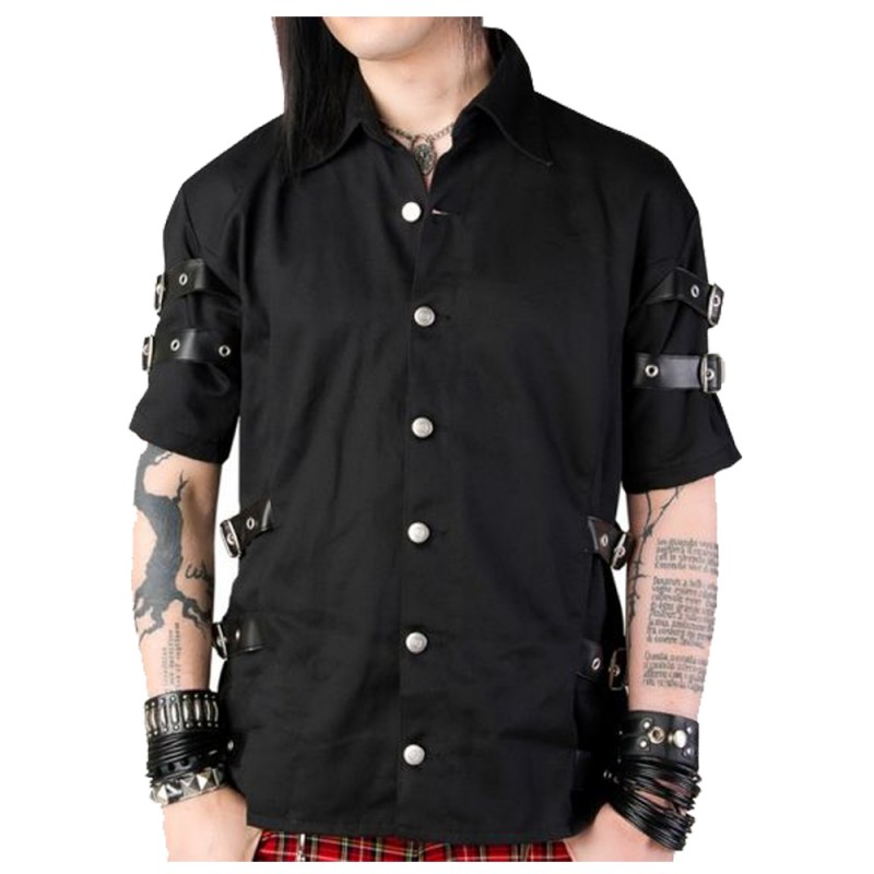 Men Gothic Shirt Short Sleeve Black Fashion Shirt